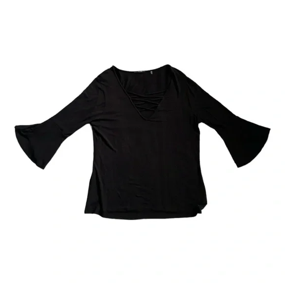 ♥️Tahari♥️women’s black 3/4 bell sleeve blouse size (Large) - Picture 6 of 9